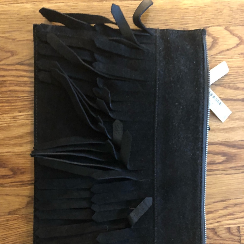 NWT Black Suede Madewell Clutch with Fringe